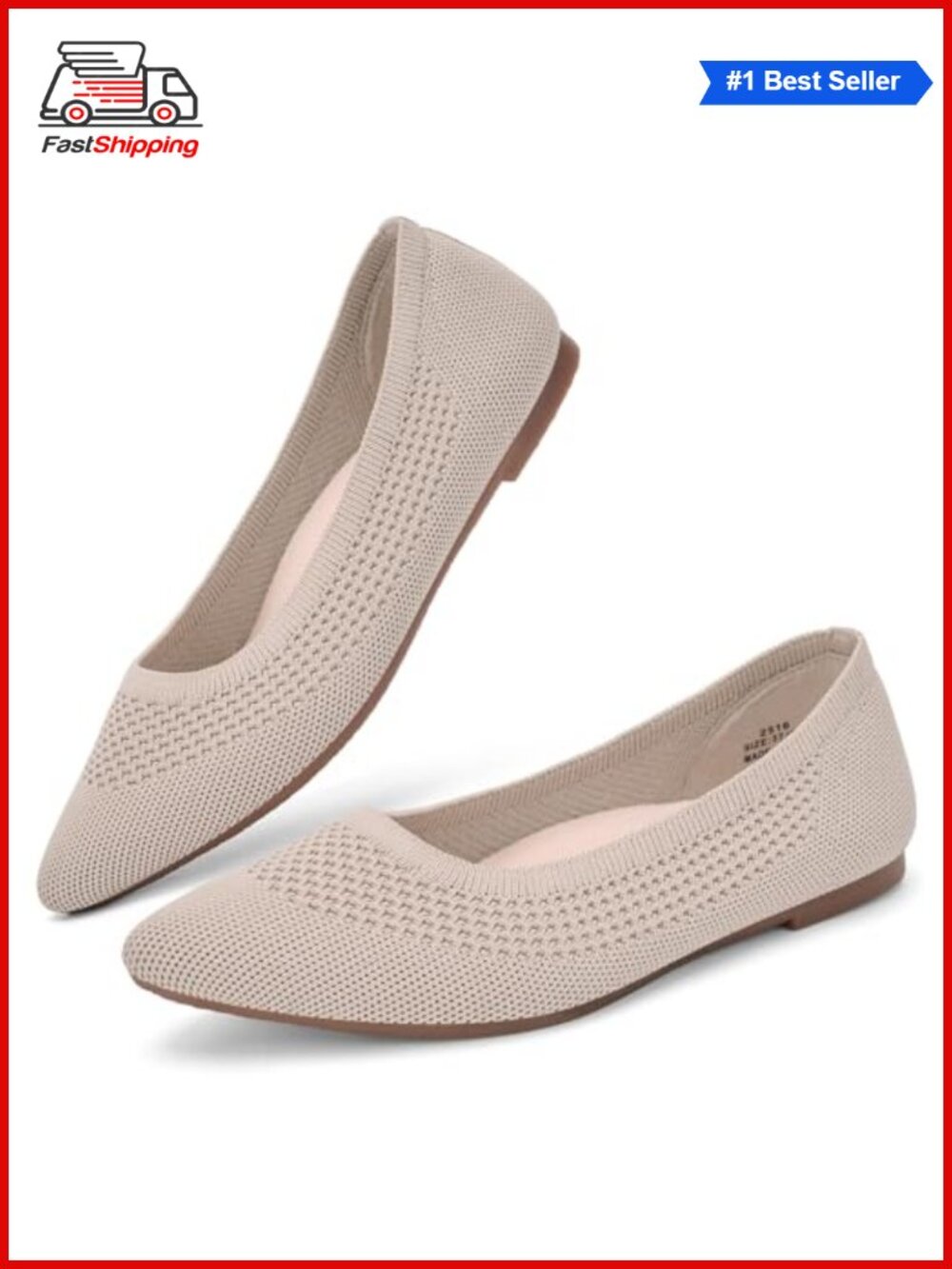 Pointed Toe Ballet Flats with Arch Support Machine Washable Work Shoes